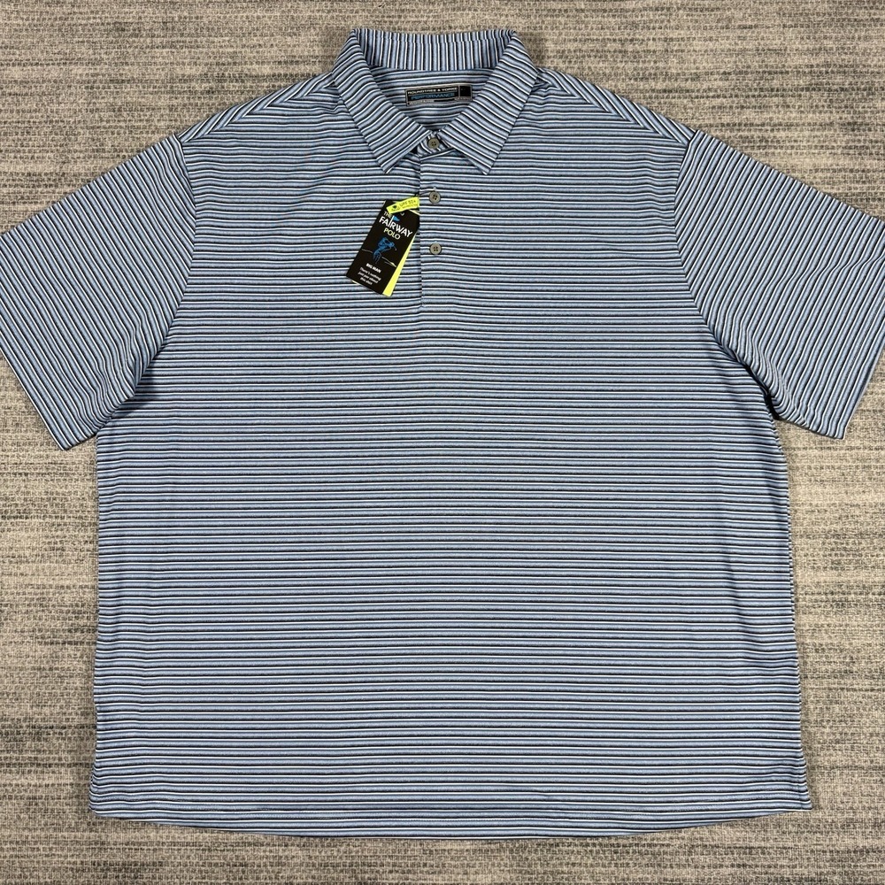 Roundtree & Yorke Performance Men's Size 3XB Blue Striped Fairway Polo Shirt